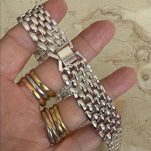 Vintage Napier Silver Tone Chainlink Choker Necklace - Picture 7 of 9